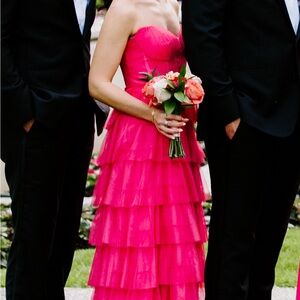 Revelry Strapless Fuchsia Tiered Dress (color Malibu Pink; style: Lucia Tulle)